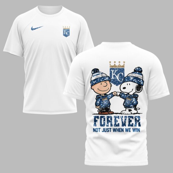 Kansas City Royals “FOREVER - Not Just When We Win” Snoopy & Charlie Glitter Friendship Premium T-Shirt PH00002