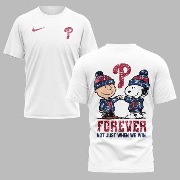 Philadelphia Phillies “FOREVER - Not Just When We Win” Snoopy & Charlie Glitter Friendship Premium T-Shirt PH00002