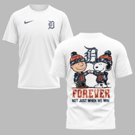 Detroit Tigers “FOREVER - Not Just When We Win” Snoopy & Charlie Glitter Friendship Premium T-Shirt PH00002