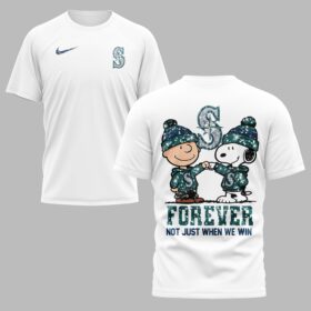 Seattle Mariners “FOREVER - Not Just When We Win” Snoopy & Charlie Glitter Friendship Premium T-Shirt PH00002