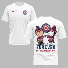 Chicago Cubs “FOREVER - Not Just When We Win” Snoopy & Charlie Glitter Friendship Premium T-Shirt PH00002