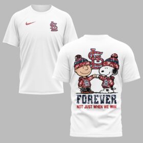 St. Louis Cardinals “FOREVER - Not Just When We Win” Snoopy & Charlie Glitter Friendship Premium T-Shirt PH00002