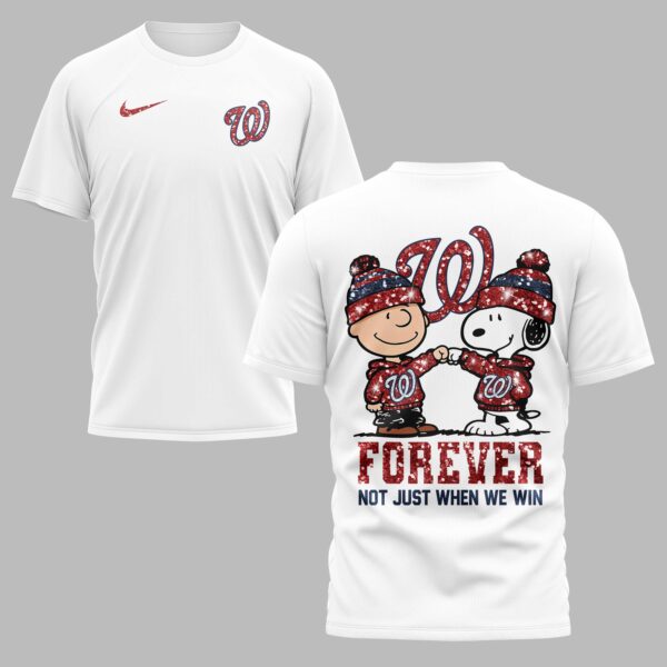Washington Nationals “FOREVER - Not Just When We Win” Snoopy & Charlie Glitter Friendship Premium T-Shirt PH00002