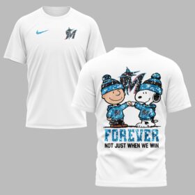 Miami Marlins “FOREVER - Not Just When We Win” Snoopy & Charlie Glitter Friendship Premium T-Shirt PH00002