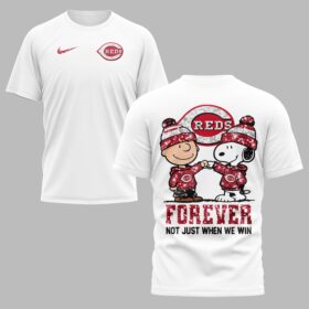 Cincinnati Reds “FOREVER - Not Just When We Win” Snoopy & Charlie Glitter Friendship Premium T-Shirt PH00002