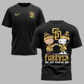 San Diego Padres “FOREVER - Not Just When We Win” Snoopy & Charlie Glitter Friendship Premium T-Shirt PH00002