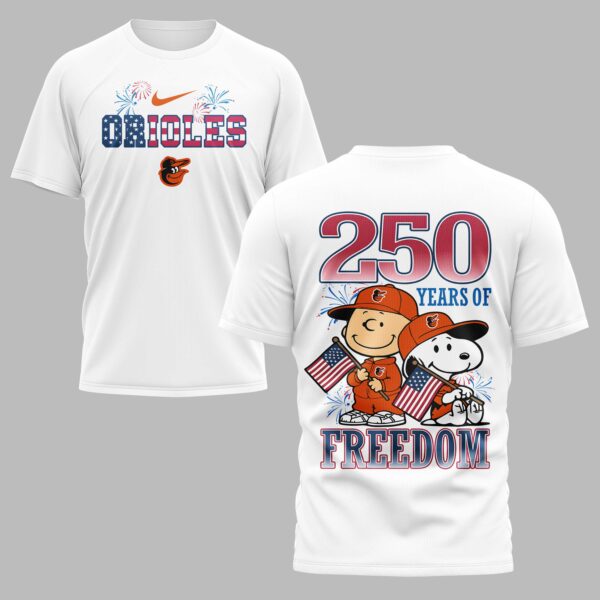 Baltimore Orioles 250th Freedom Anniversary Snoopy & Charlie Friendship Premium T-Shirt PH00003