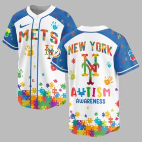 New York Mets Autism Awareness Puzzle Premium Jersey LT0007