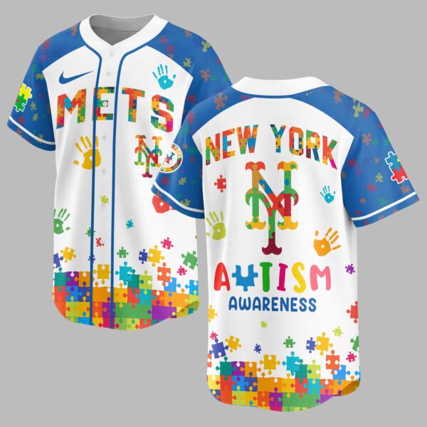 New York Mets Autism Awareness Puzzle Premium Jersey LT0007