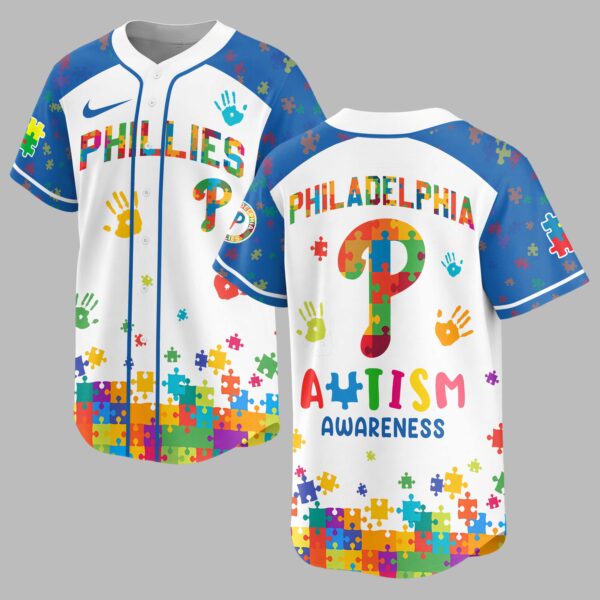 Philadelphia Phillies Autism Awareness Puzzle Premium Jersey LT0007