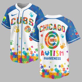 Chicago Cubs Autism Awareness Puzzle Premium Jersey LT0007
