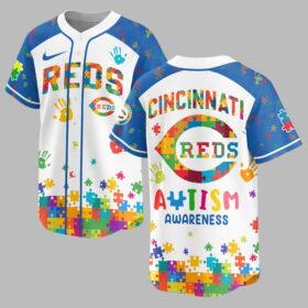 Cincinnati Reds Autism Awareness Puzzle Premium Jersey LT0007